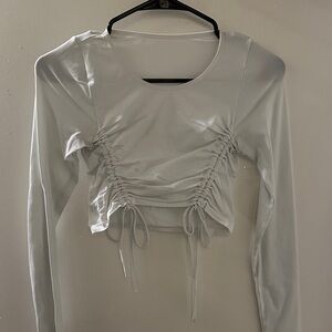 Elegant White Ruched Long Sleeve Top